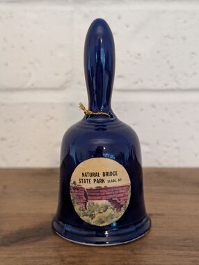 Cobalt Blue Ceramic Collectible Hand Bell - Natural Bridge State Park - Slade KY